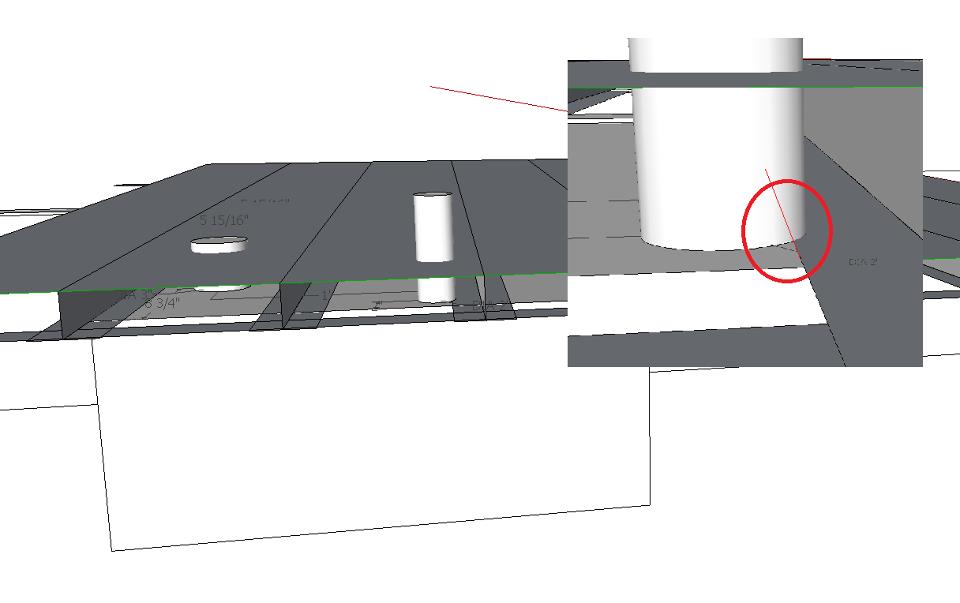 SketchUp image showing pipe/floor interference